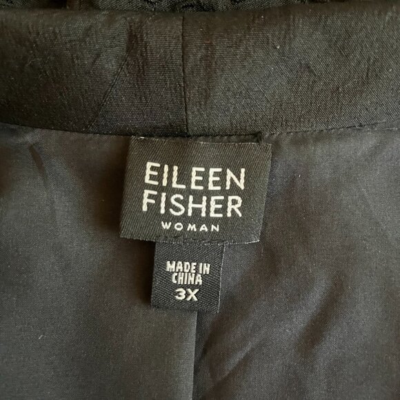 Eileen Fisher Woman Plus Size 3X Black Open-Front Jacket Silk Textured Design - Picture 2 of 12